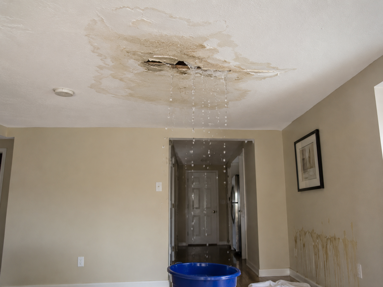 Ceiling leak water damage restoration in Norwood Ohio